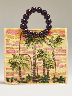 Anthropologie Wood Bead Bracelet Beaded Bag NWT